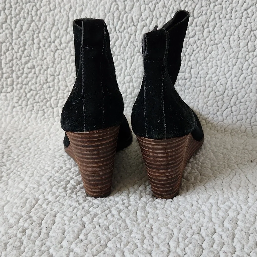 Lucky Brand genuine leather stacked wooden wedge heel boots